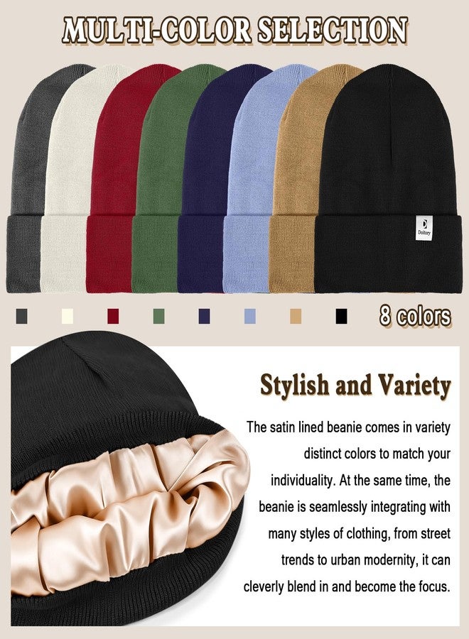 Doitory Satin Lined Beanie Hat, Winter Hats for Women & Men, Soft Silk Lining Cuffed Knit Beanie Unisex Skull Cap Black - Image 4